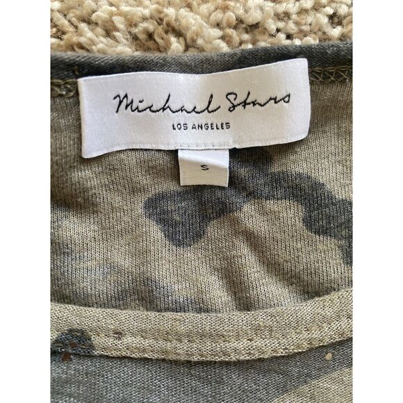 Michael Stars Madison Brushed Army Green Camo Long Sleeve Womens Small Sparkle - Picture 4 of 6